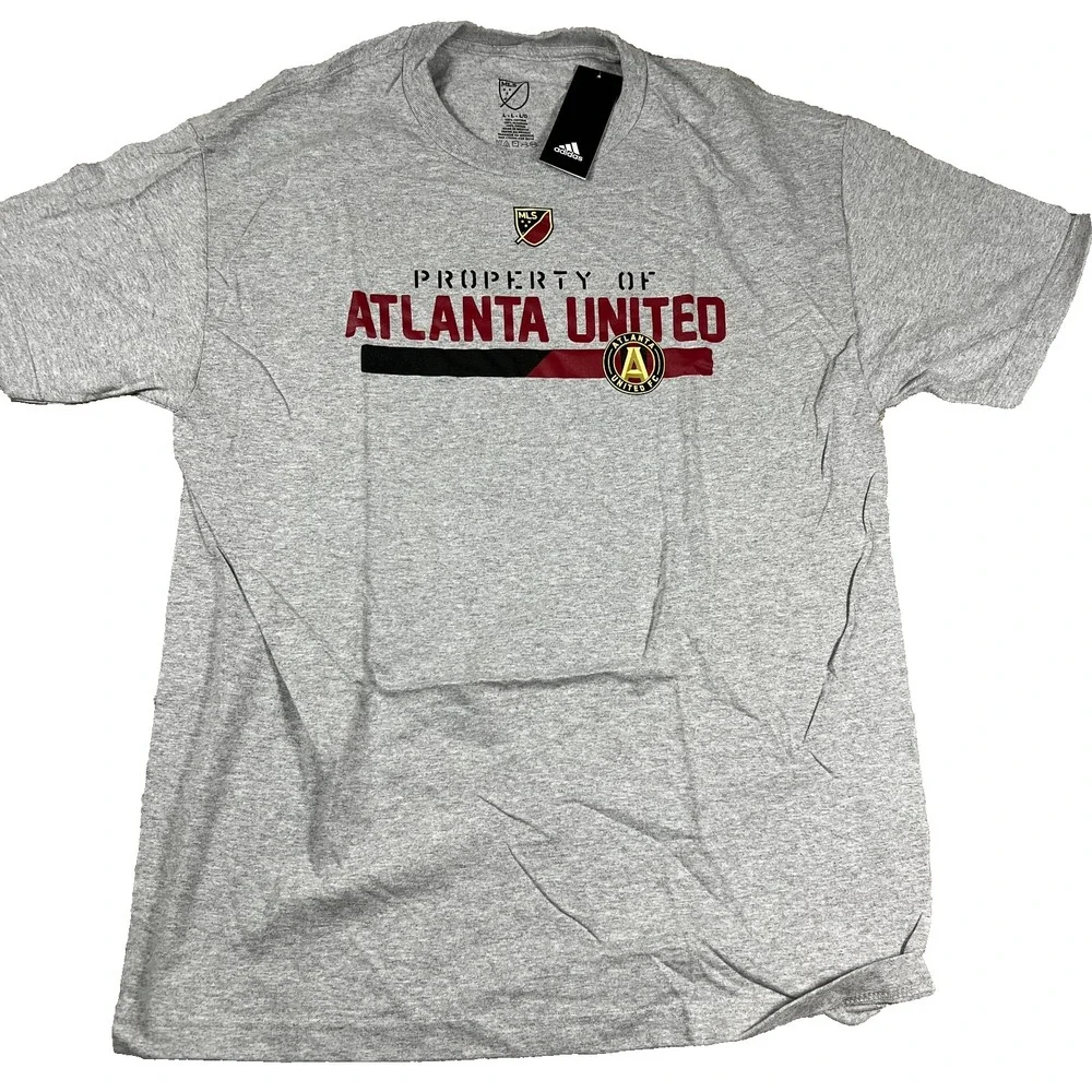 Adidas Mens Large Gray Atlanta United‎ FC Short Sleeve Soccer T-Shirt NWT